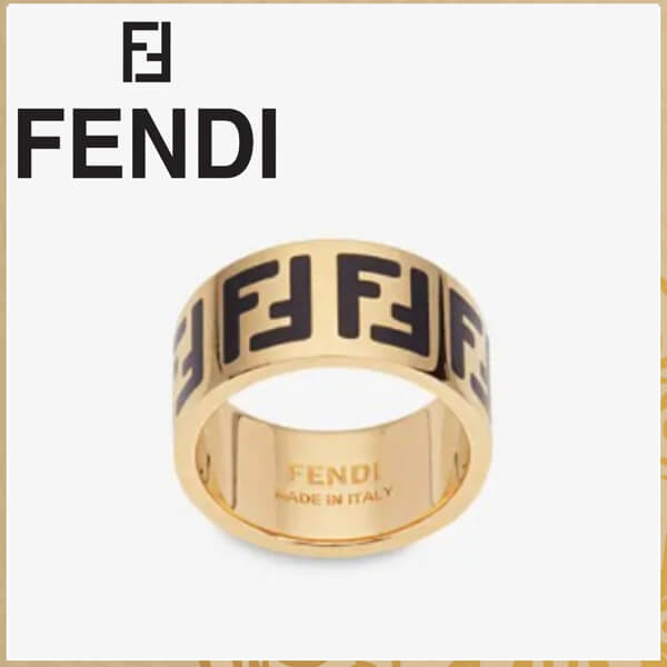 フェンディ スーパーコピーリング FF Ring ダブルFブラック ゴールドカラーリング2011201A34A4