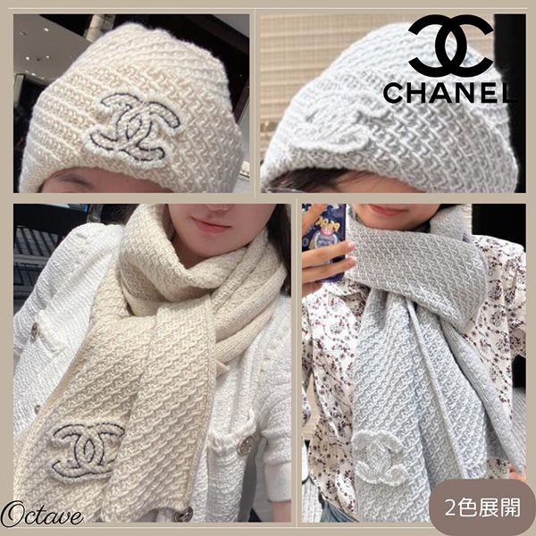 (セールで破格)シャネル マフラー 偽物カシミヤ&ニット帽 24-25aw 08036