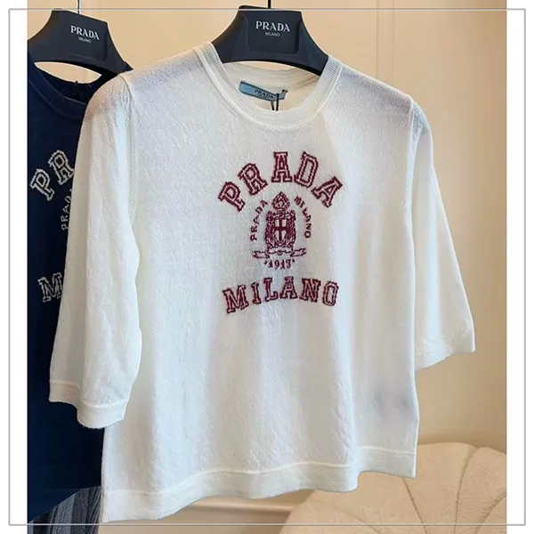 プラダ◆カシミア インターシャロゴ付 Tシャツ 半袖 サマーニット pd2510302