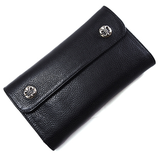 クロムハーツ ウェーブウォレット 偽物 BSボタン・ブラック・ヘビーレザー cho43Fleur Buttons cho43